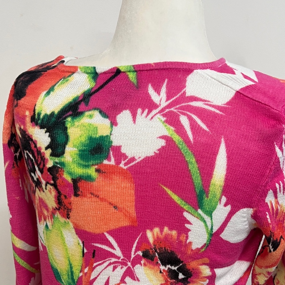 Chicos Pink Tropical Floral Knit Top M - Picture 8 of 8